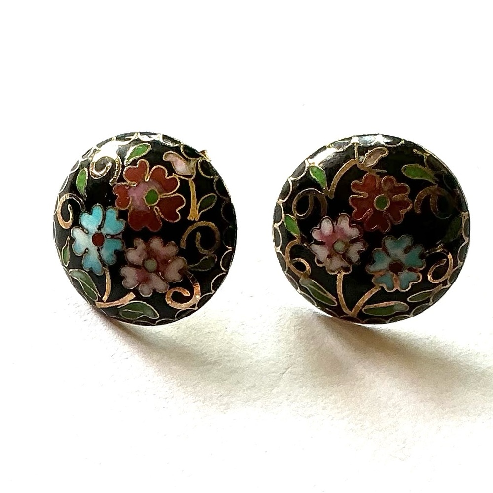 Vintage Floral Enamel Cloisonné Stud Earrings
